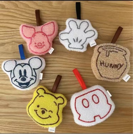 出口迪士尼卡通形象厨房锅碗清洁葱布海绵擦洗碗擦百洁布带挂绳