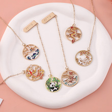 DIY国风熊猫龙凤合金配件合金书签镂空工艺吊坠挂件书页夹文创品