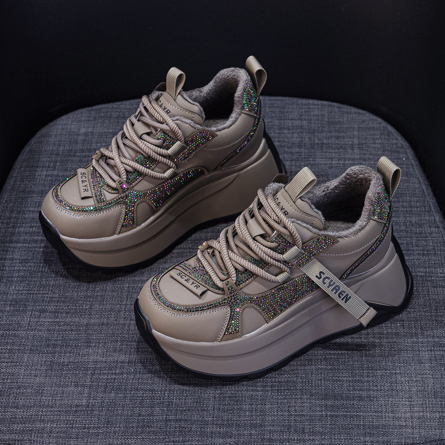 Giày sneaker nữ đế dày phong cách Forrest Gump xuân 2026 — M2927-1 màu mơ nhung lót lông, M2927-1 plus nhung màu xám, M2927-1 plus nhung kaki, M2927 màu khaki đơn chi tiết 18