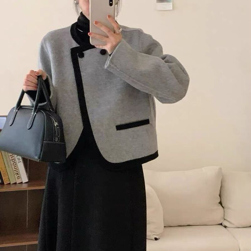 独特超好看灰色毛呢外套小香风高级感上衣2025年秋冬季新款女装|undefined