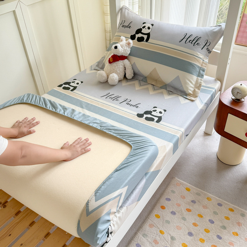 Colcha de cama con estampado de algodón puro, funda de cama para dormitorio de estudiantes de una sola pieza, funda protectora de colchón, juego de tres piezas con todo incluido