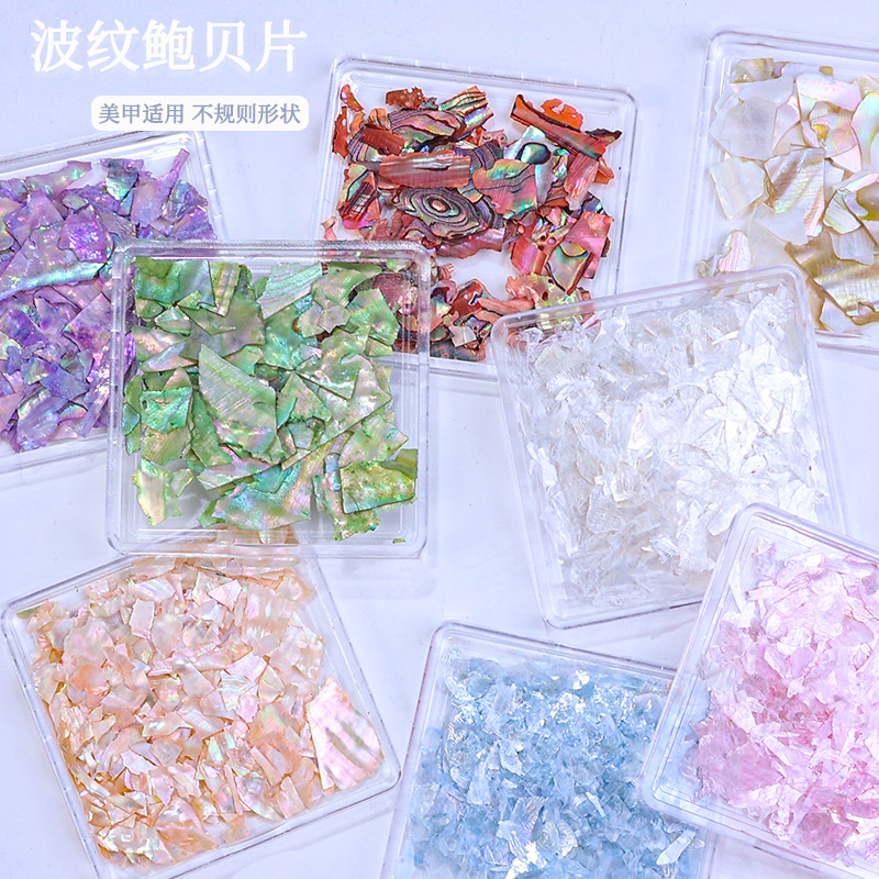 Decoraciones para uñas, piezas de concha de abulón iridiscente, decoraciones en caja, venta al por mayor, fragmentos de concha ultrafinos irregulares, decoración para uñas DIY