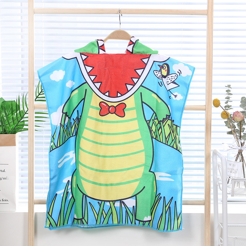 Factory wholesale children's bath towel cape cartoon printed hooded bathrobe microfiber wearable absorbent quick-drying bath towel
