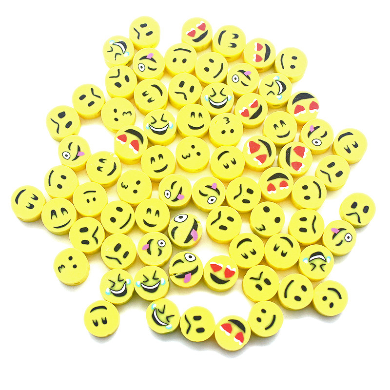 Cuentas de cerámica suave DIY, caras sonrientes, sueltas para pulseras y collares