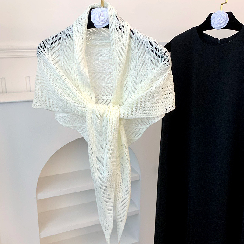 Chal hueco tejido de punto de alta calidad toalla triangular de color sólido bufanda de cuello de todo fósforo bufanda aire acondicionado chal exterior