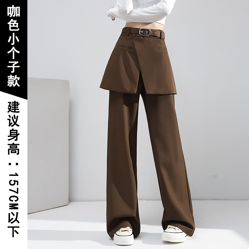 假两件黑色阔腿西装裙裤女春秋2025新款设计感宽松高腰休闲拖地裤|undefined