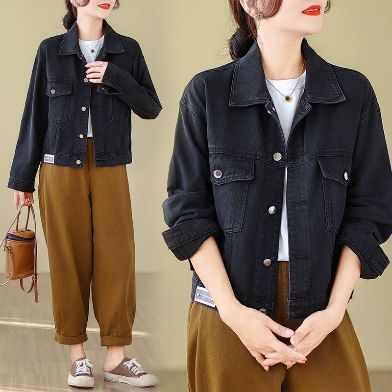 Джинсовый ретро-жакет, корейский стиль, свободный крой