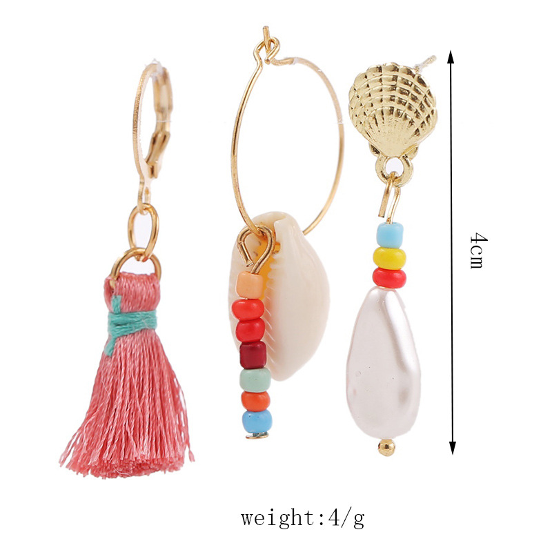 Bohemian Tassel Shell Woven Beads Pearl Earrings Set Wholesale Nihaojewelry display picture 1