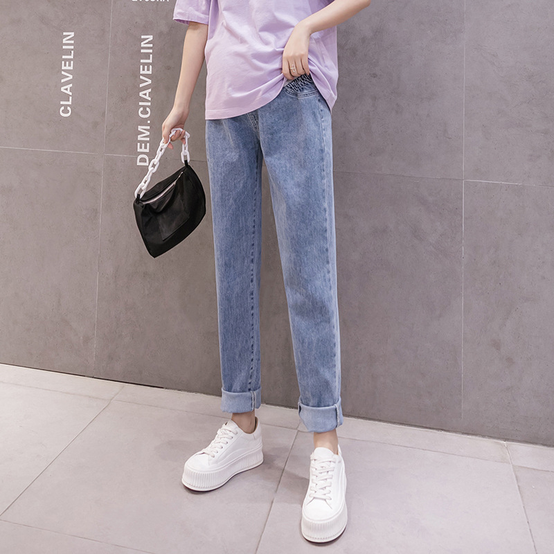 實拍孕婦褲牛仔褲新款2021年春款新款百搭九分褲壹件代發孕婦褲子