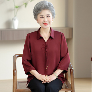 Grandma's Summer Shirt, Three-Quarter Sleeves, Large Size, Elderly Women's Summer Mom's Shirt, Thin Style, Old Lady's Clothes