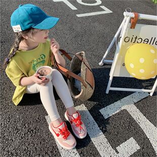 2024 New Children's High Elasticity Girls' Leggings Trousers Spring Outerwear Modal Nine-Point Pants Korean Style Fashionable