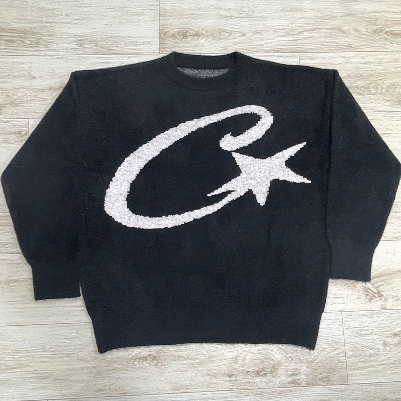 新款欧美风长袖毛衣街头时尚百搭宽松套头星星针织衫ins