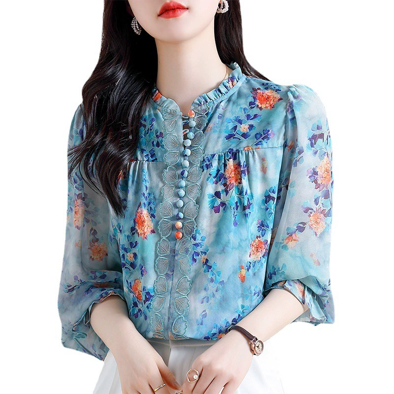 Shiffon summer flashlight, shirt, western style, oversize, plus size