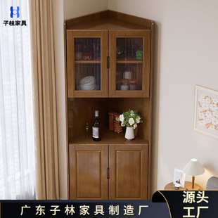 Customized Solid Wood Corner Cabinet Corner Triangle Dining Side Living Room Corner Storage Rack Sandwich Storage Cabinet Bookcase Cross-Border