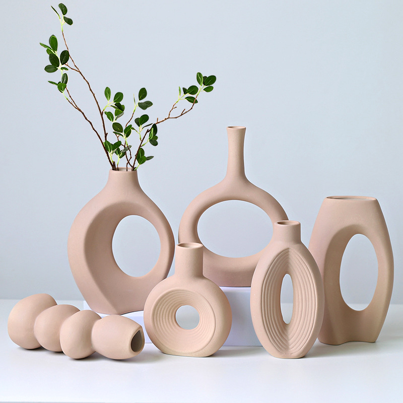Cross-Border E-Commerce Best-Selling Morandi Ceramic Vase Ornaments, Earthy Glaze Frosted High-Quality Texture, Wholesale from Manufacturers