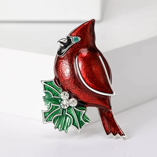 跨境欧美时尚饰品珐琅滴油小红鸟胸针 个性简约服饰配饰胸花批发