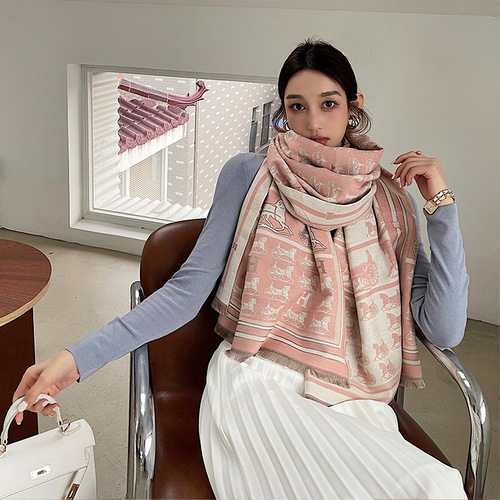 Korean style autumn and winter women's scarf Japanese style color matching scarf female ins soft girl warm scarf double-sided brushed scarf