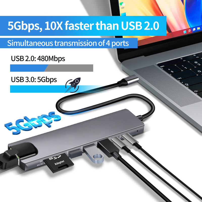 8 in 1 type-c拡張ドックhdmiネットワークポート3.0usb c hubノートカード変換ハブ|undefined