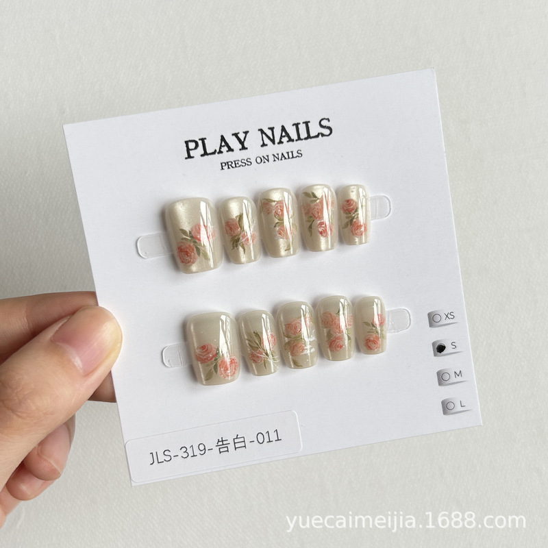 Summer new high-end handmade ultra-short ladder wearing nail cartoon nail art vignetting gradient cat's eye short square round nail piece Summer new high-end handmade ultra-short ladder wearing nail cartoon nail art vignetting gradient cat's eye short square round nail piece