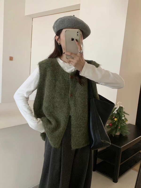 韩系简约百搭软糯慵懒风毛衣马甲女秋冬新款宽松叠穿针织背心|undefined