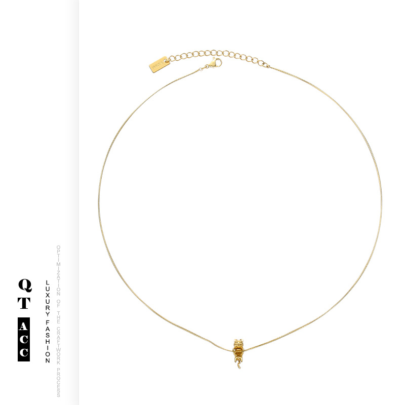 Original lindo gatito animal collar de acero de titanio conchas colgante de mujer joyas de alta calidad de oro 18K joyas