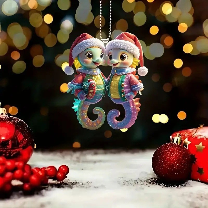 Acrílico transfronterizo nuevo pequeño tiburón de Navidad colgante decoración del espejo retrovisor del automóvil colgante llavero colgante image 4