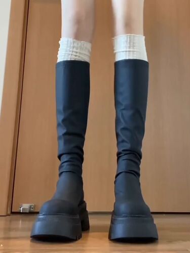 Small knight boots 2025 autumn and winter popular high-height, knee-length, black thick heels, piled long boots, thin boots
