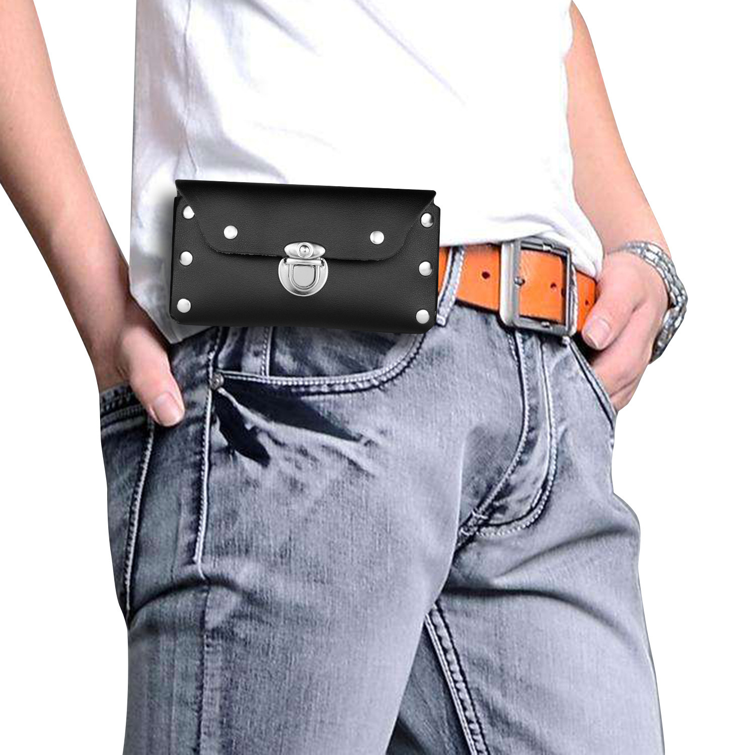 适用于iPhone15Max柳丁真皮腰包三星苹果保护套万能手机皮套