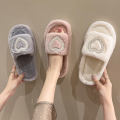 国境を越えた対外貿易の新しいファッションホットドリル真珠愛毛羽スリッパ女性秋冬家保温床綿スリッパ