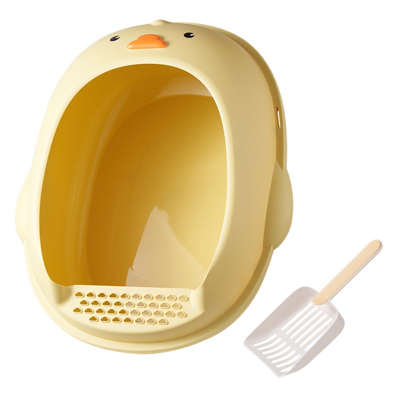 Caja de arena para gatos Semi-cerrado de dibujos animados pato amarillo extra grande gato inodoro Alto borde Splash pedal a prueba de fugas caja de arena para gatos