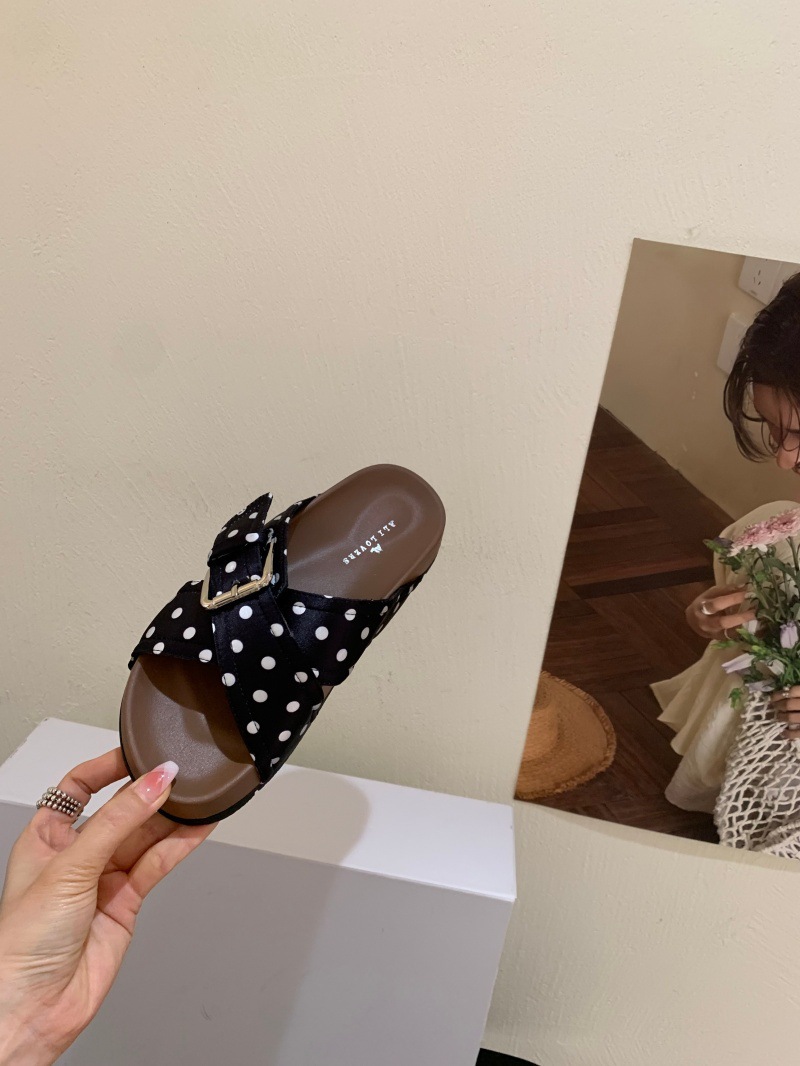 Women's Slip-on Slippers With White Polka Dot Pattern For Summer_voghion.com