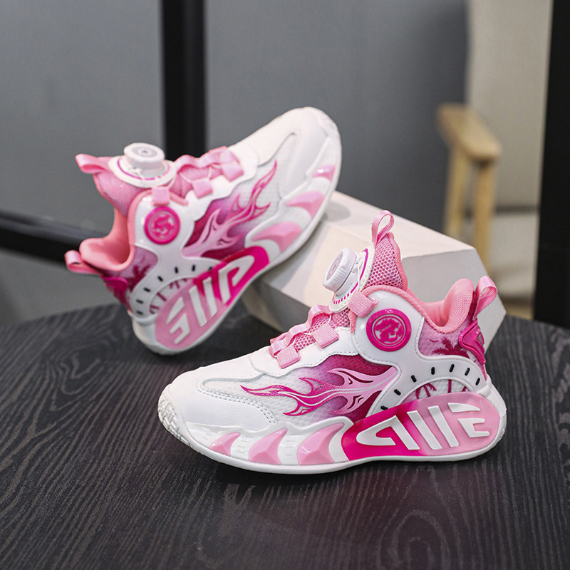 Primavera y verano calzado deportivo para niños niñas niño botón zapatos para correr malla transpirable zapatos casuales para niños grandes zapatos de baloncesto