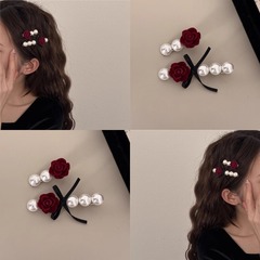 フレンチレトロパールローズヘアピンベルベットサイド前髪一言ヘアピン後頭部ブロークンヘアカモノハシヘアピン