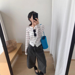 2025新款宽松春秋撞色条纹针织开衫女毛衣针织衫外套春季女装衣服