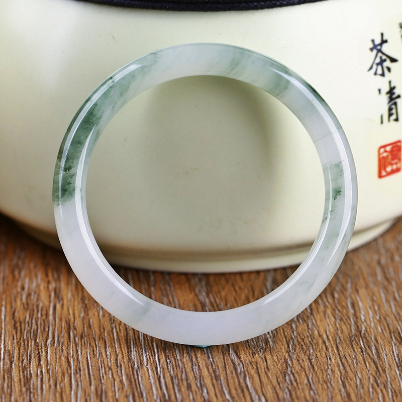 新疆天然金絲玉手鐲a級冰種飄花細圓條寶石光翡翠色天山翠美人鐲