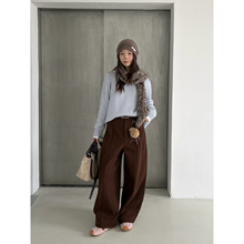 ICC 老钱风极简50%羊毛呢弯刀休闲裤女复合绒保暖十三行冬款1384