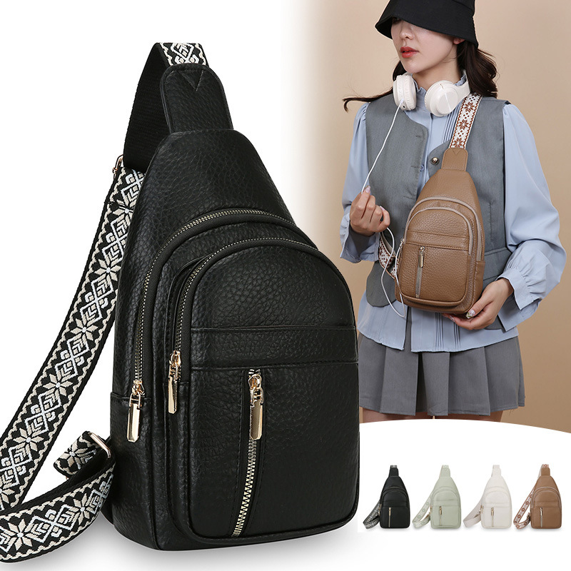 Bolso de pecho transfronterizo de gran capacidad, diseño multicapa, tacto de alta gama, bolso de hombro de cuero PU suave y moderno, bolso de pecho informal para viajes.