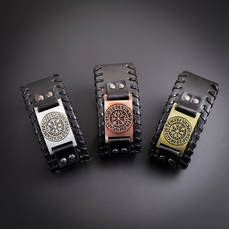 Simple Retro Viking Compass Leather Bracelet