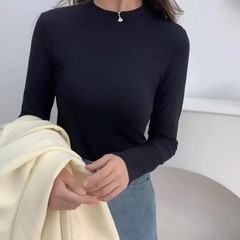 2025新款女士纯色长袖时尚百搭显瘦打底衫T恤春秋中领上衣半高领