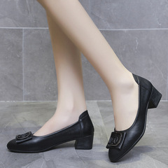 2023春夏新款單鞋粗跟尖頭皮鞋女士高跟鞋韓版百搭軟底舒適工作鞋