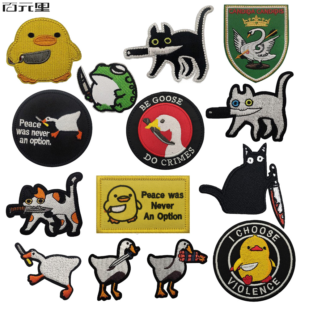 Taifeng lindo animal de dibujos animados con cuchillo gato pato ganso bordado táctico tela insignia de velcro insignia de moral