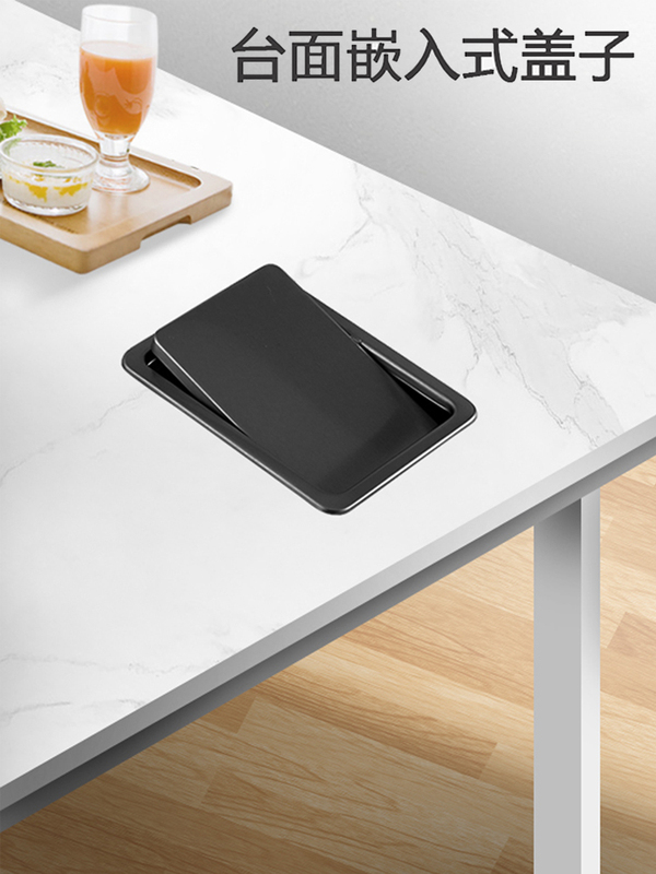 ✅ Stainless Steel Embedded Countertop Cover, Square Black Swing-Top Cover, Decorative Cover for Hidden Trash Bin under the Sink, Round