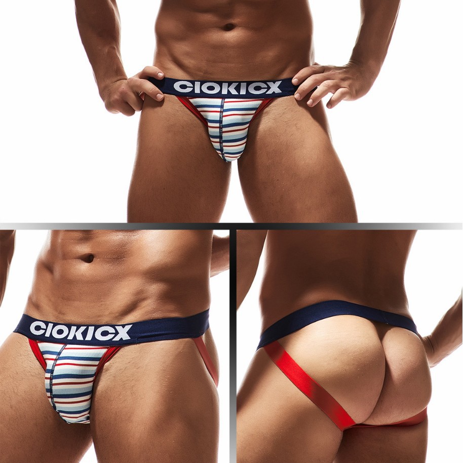 European and American Foreign Trade Sexy Striped Men's Underwear Cotton Butt-Lifting Stitching Double Low-Waist Thong E062