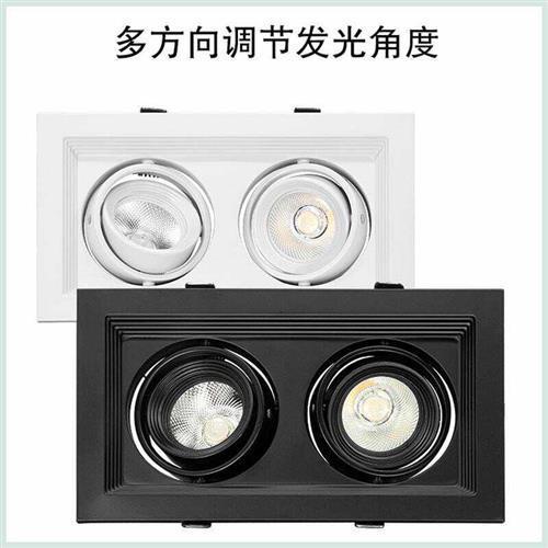 LED grille light double head three head square downlight grid grape rack aluminum embedded commercial bold light cob spotlight