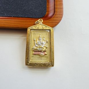 Thai Buddhist Amulet Square-Shaped God with Four-Faced Buddha on the Back, Original Temple Pendant, Dropshipping