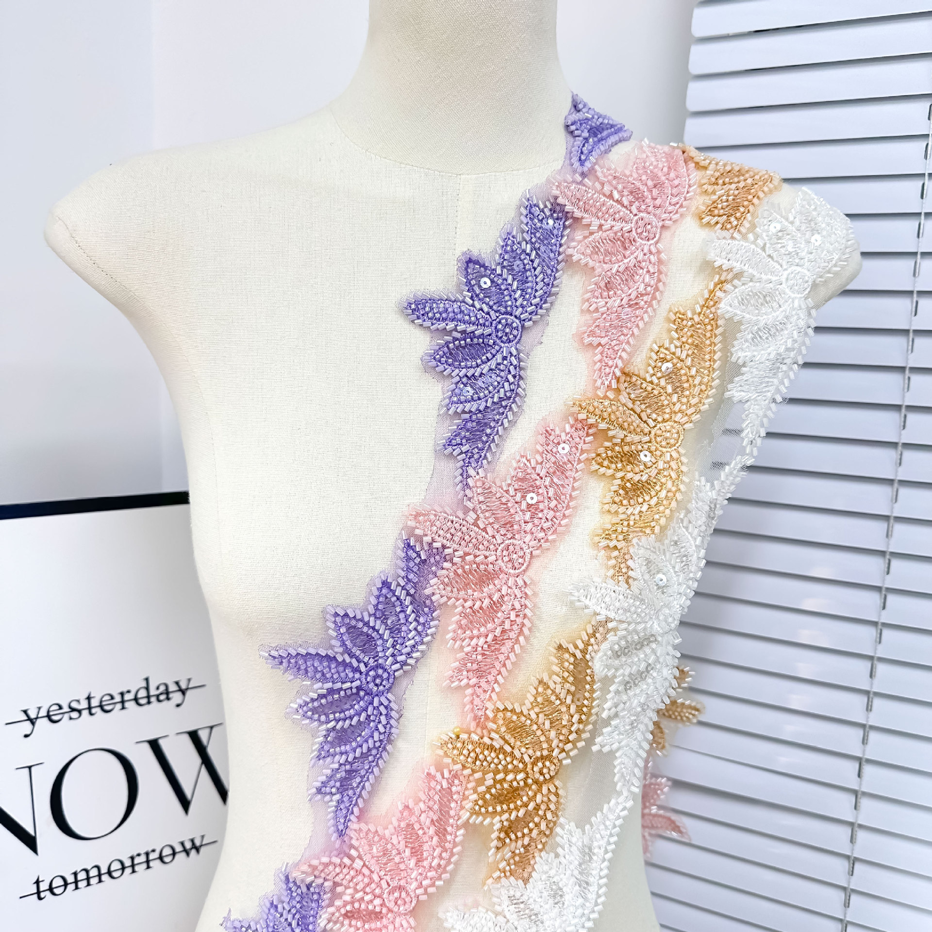 7cm estereoscópico encaje tubo de perlas sequin accesorios multicolores diy vestido de boda vestido de baile cortina accesorios de ropa