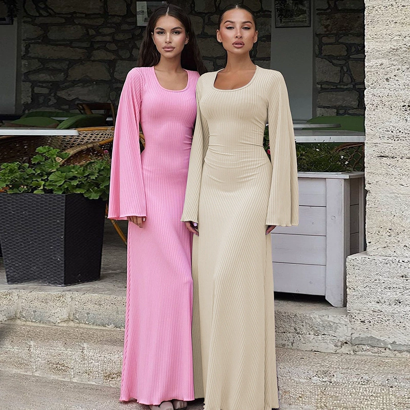 Amazon трансграничная женская одежда, лето 2029, новая мода, свободное платье с длинными рукавами и U-образным вырезом на спине, оптовая продажа