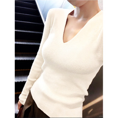優しいスタイルのソリッドカラーカラーセーター女性のための秋の新しいスリムフィット長袖ボトムセーター