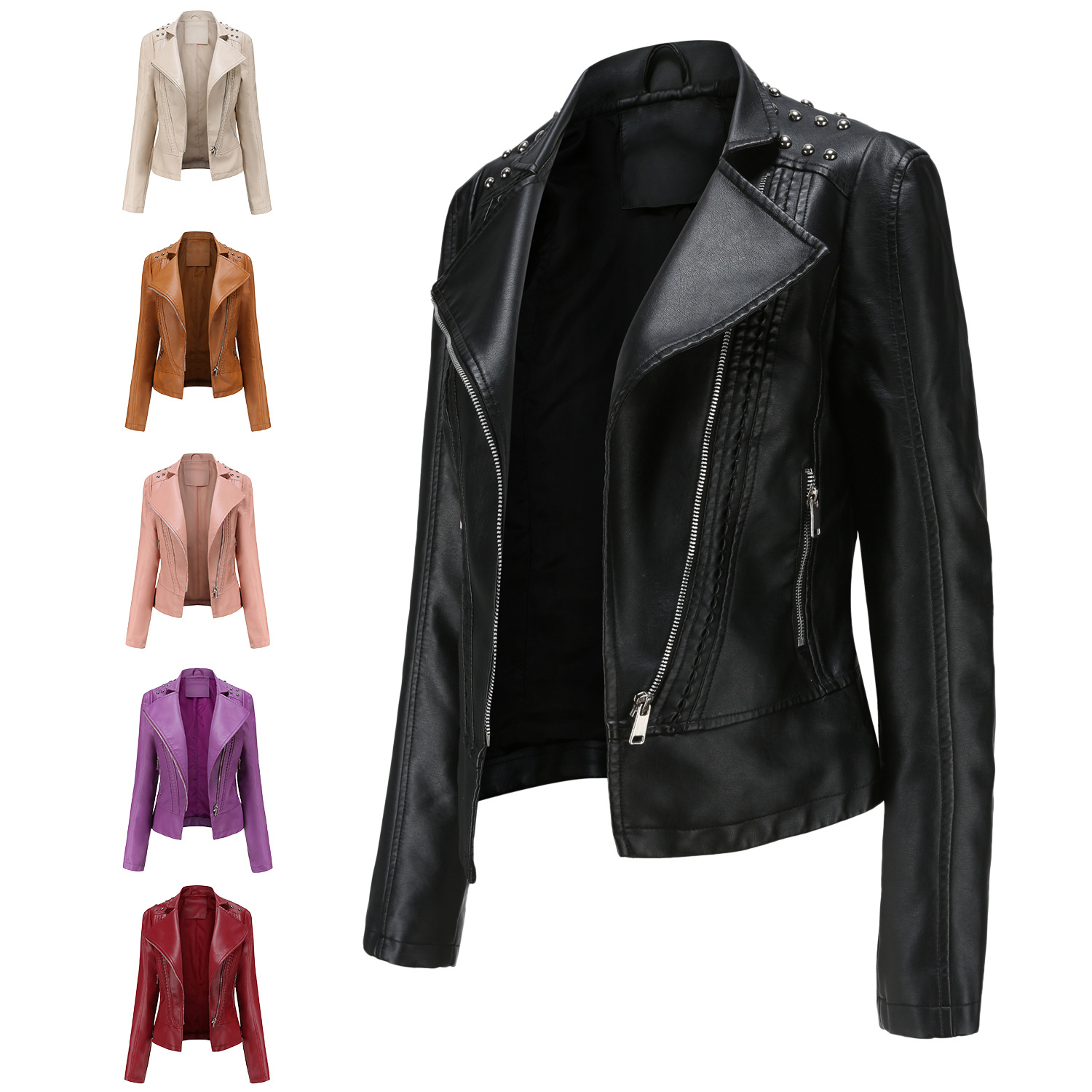 2020Wish New European Size Spring & Fall Women's Leather Jacket Women's Jacket Slim Thin Small Outwear Women's Motorcycle Clothing