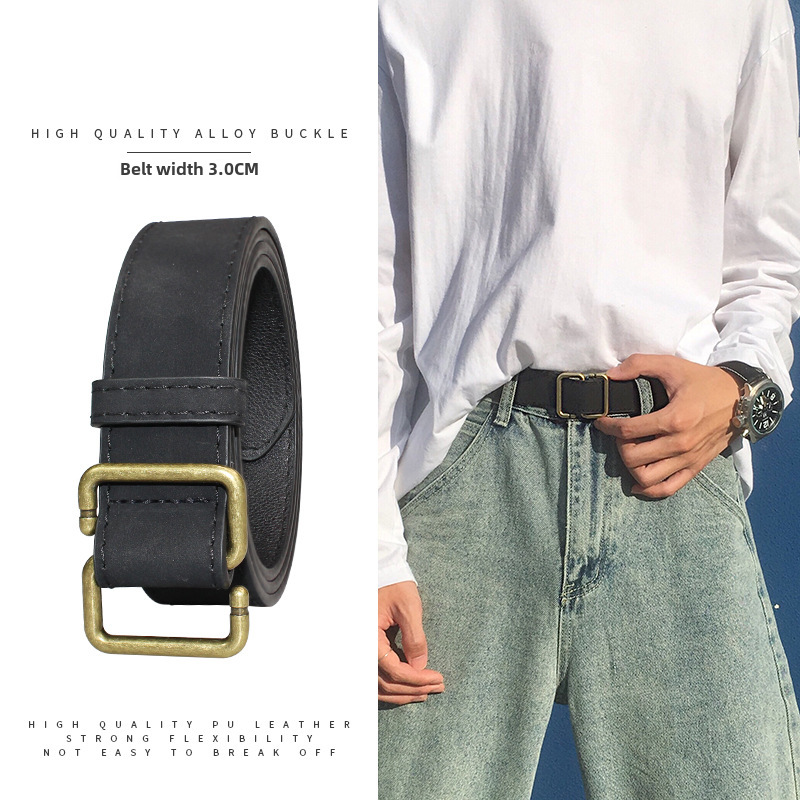 Trendy Belt Men's ins style simple Joker personality pants belt Korean Student Non-porous design factory wholesale_voghion.com